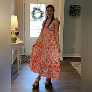 NWT- Self Tie Shoulder Strap Italian Silk Dress